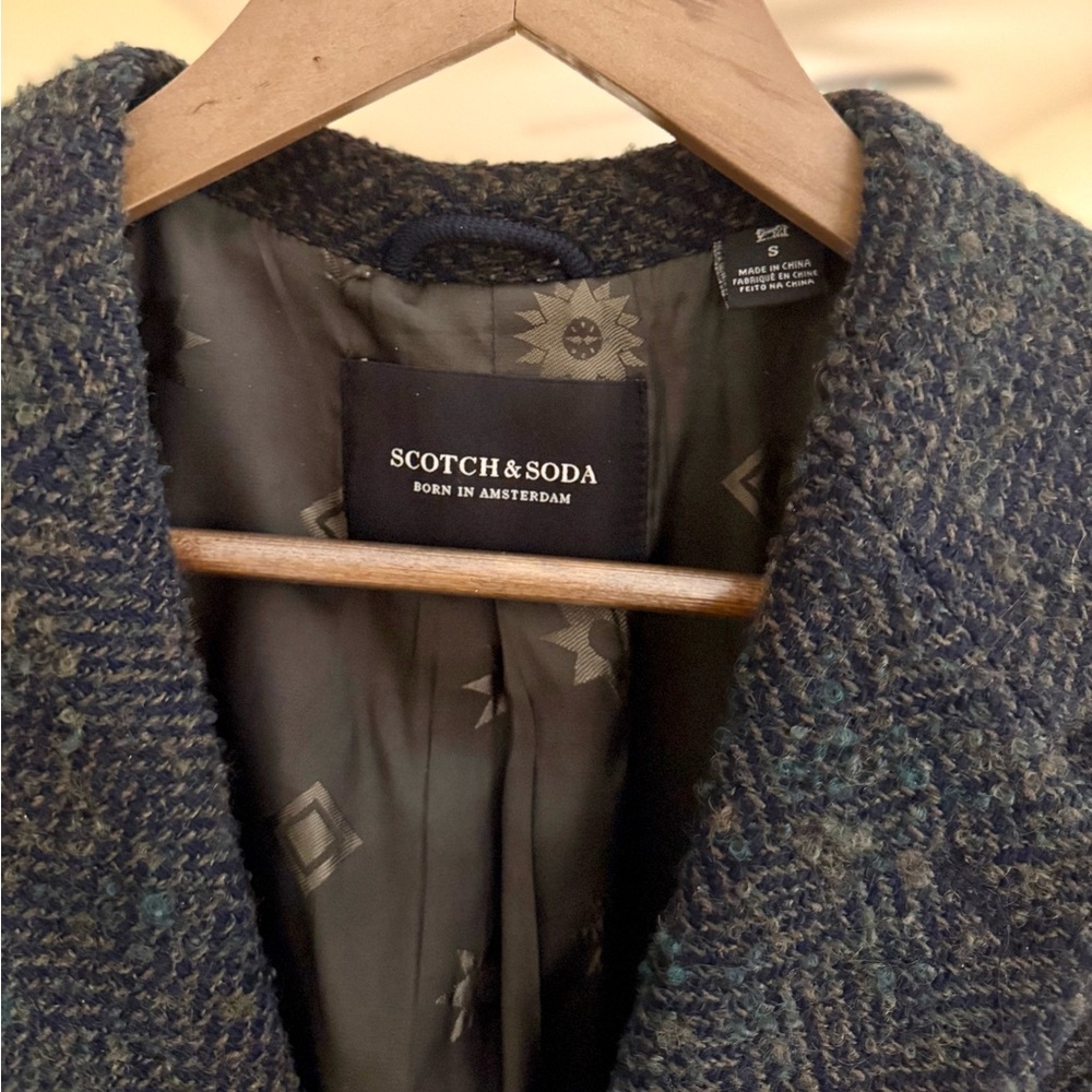 Scotch & Soda Blue & Green Wool Overcoat - Picture 2 of 6